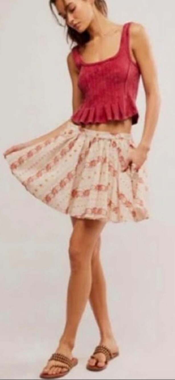 Free People Gaia Printed Floral Mini Skirt Small  Flirty Boho